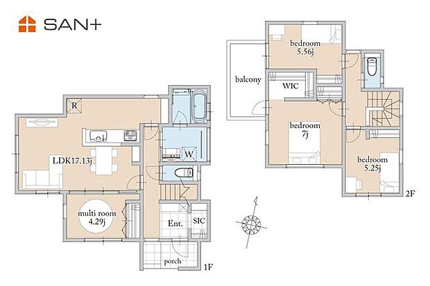 1号棟　間取り図4LDK+SIC+カースペース2台