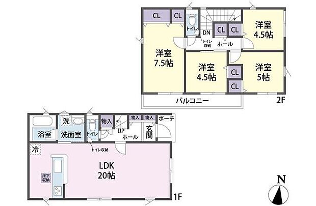 1号棟　間取り図4LDK+カースペース