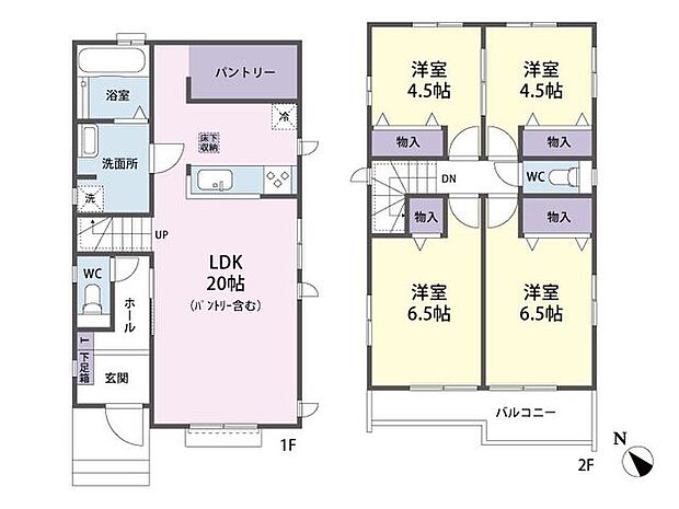 B号棟 間取り図4LDk+パントリー+カースペース2台