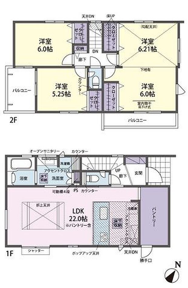 間取り図3(4)LDK+パントリー+カースペース3台