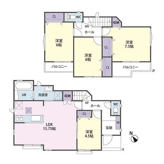 A号棟 間取り図4LDK+カースペース2台