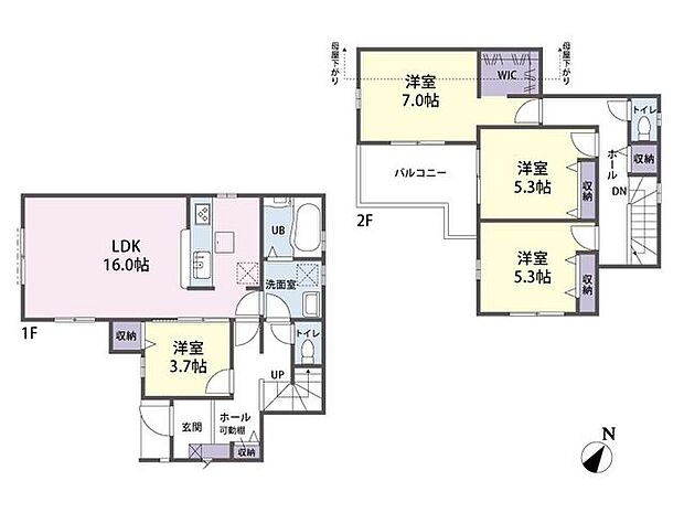 1号棟 間取り図4LDK+WIC