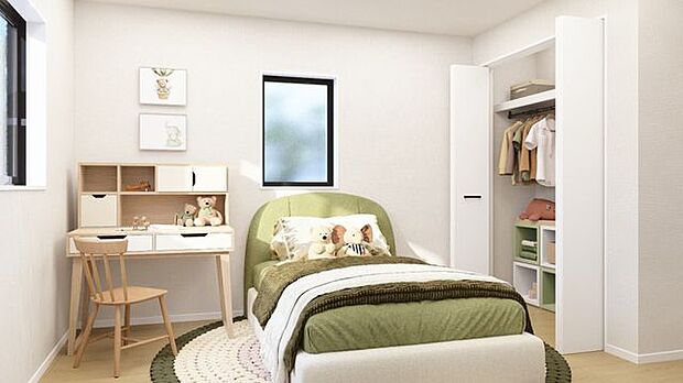 子ども部屋はゆったり6帖の空間。ベッドとデスクを置いても十分にスペースを確保（完成予想パース）
