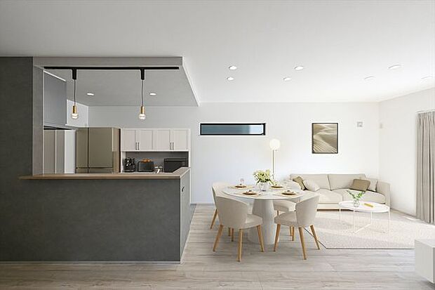 明るい印象のチェスナットフロアに合わせたのは、光や照明の変化で濃淡のグラデーションが変わり上質な表情を見せるアクセントクロス