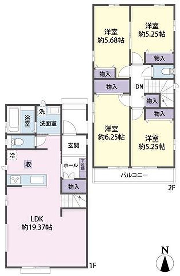 全室2面採光のため明るく風通しの良い4LDKのお住まいです。