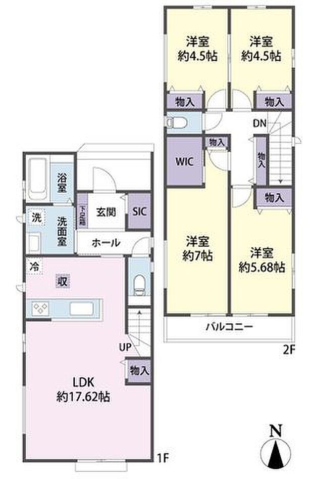 全室2面採光のため明るく風通しの良い4LDKのお住まいです。