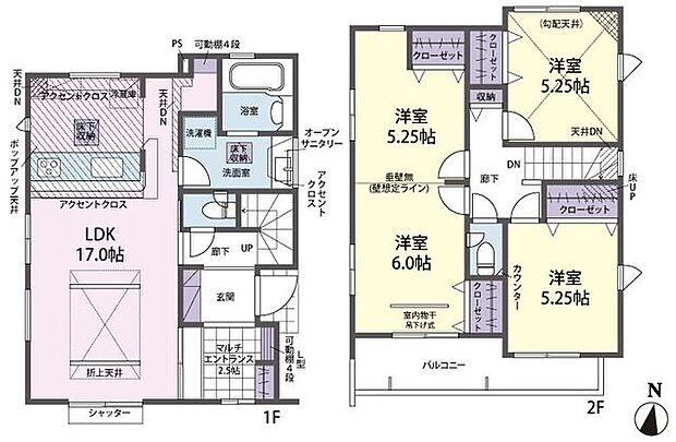 間取図 6号棟/間取りは3LDK。水回りの近い家事動線で家事の負担も軽減。