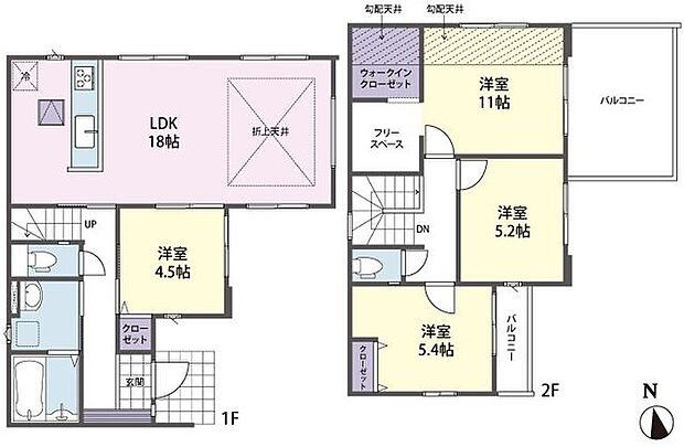 LDK約18帖に約11帖洋室を含む、ゆとりの4LDKの住まい