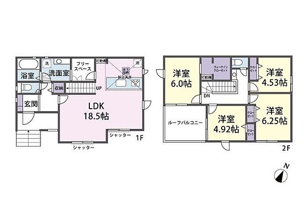 間取りは4LDK。広々約18帖のLDKでご家族揃って寛げます。