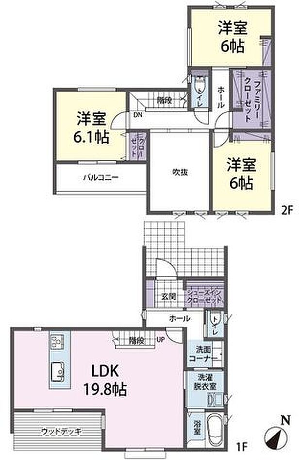 間取図 2号棟/全居室2面採光で明るく、風通しの良いお住まいです。