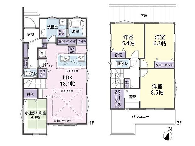 小上がり和室のある4LDK。フラットカウンターキッチンや造作カップボード等充実の仕様です。