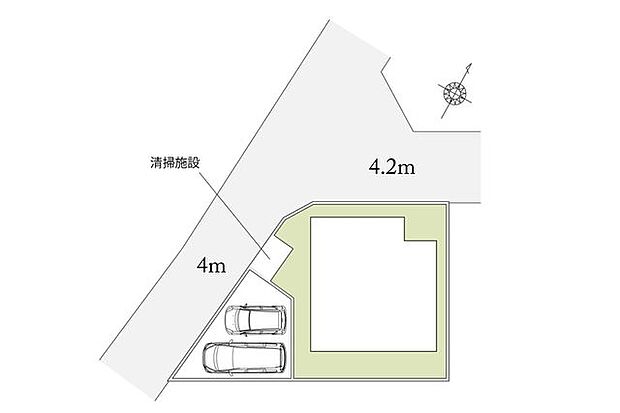 カースペースは並列2台分、開放感のある角地!