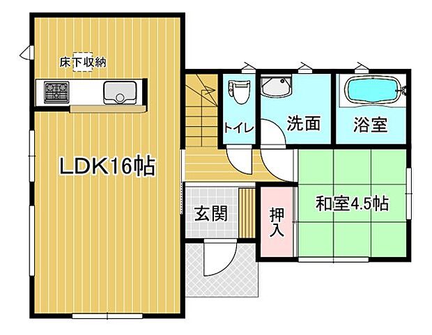1階間取り図　LDKは広々16帖です