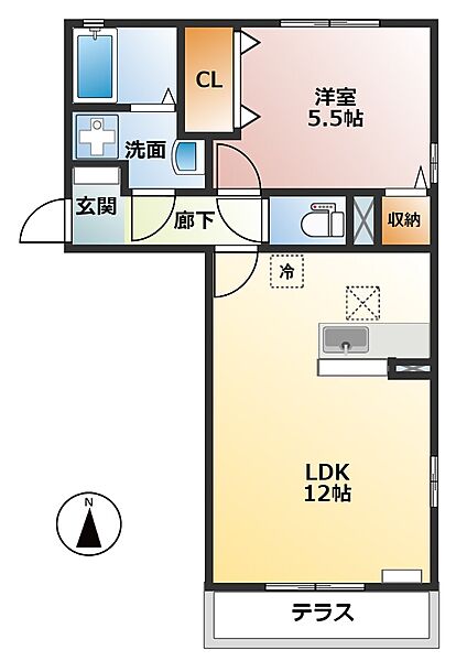 岐阜県不破郡垂井町東神田3丁目(賃貸アパート1LDK・1階・42.07㎡)の写真 その2