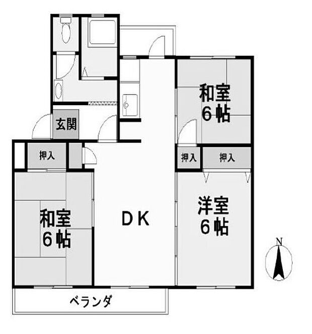 香里三井団地A10棟(3DK) 2階の間取り
