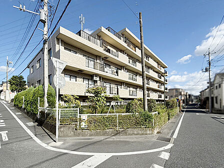 北西角地に建つ5階建てマンション/周辺は高い建物がなく開放感があります