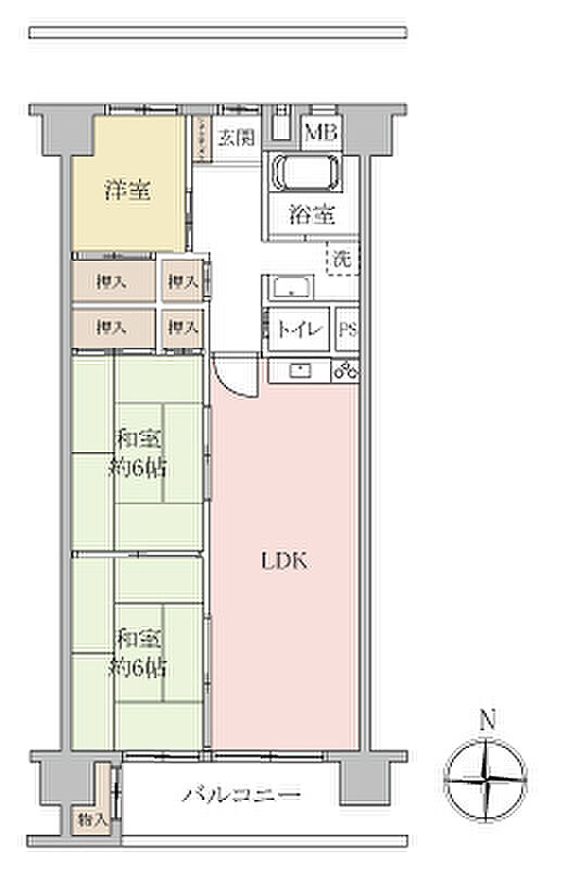 新松戸コーポA棟(3LDK) 6階の間取り