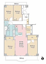 サンライトパストラル五番街D棟 4LDKの間取り