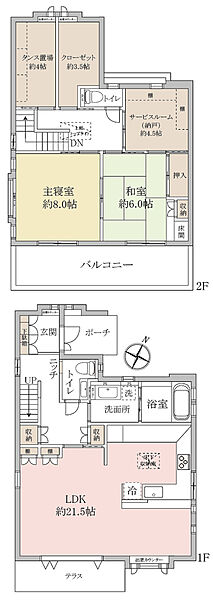 【2LDK+サービスルーム+ウォークインクローゼット】