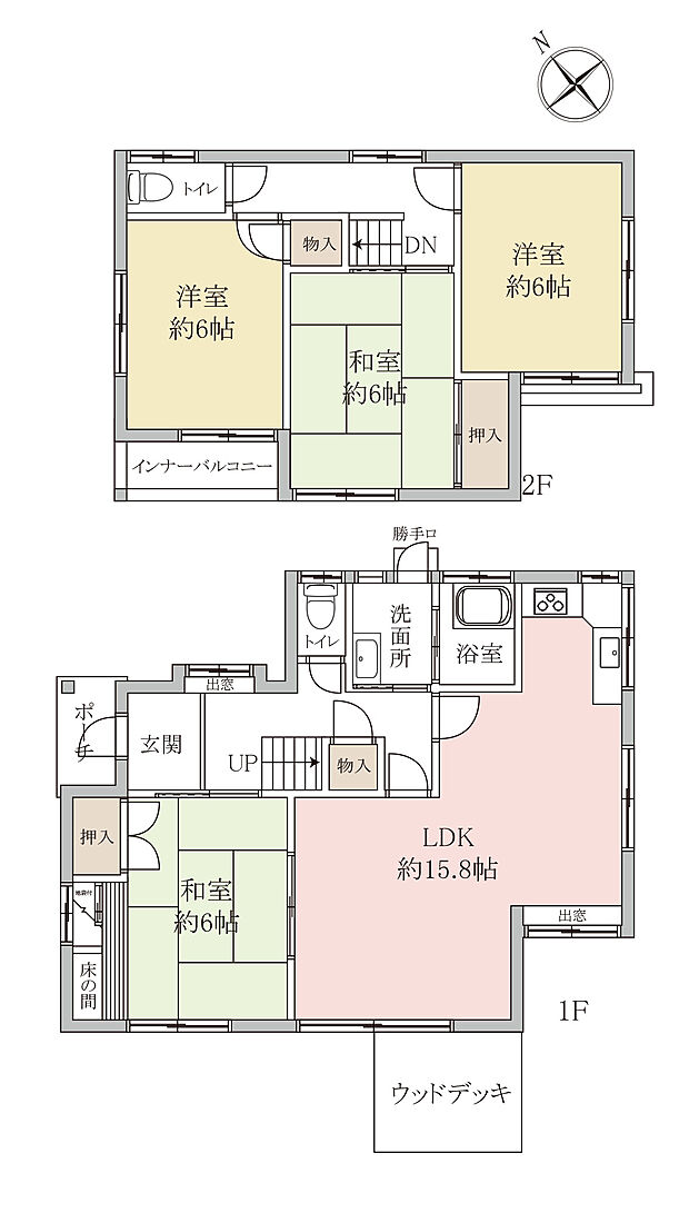 建物面積93.57平米（28.3坪）の4LDK。全居室南西向きの為、陽当り・通風良好。全居室6畳以上。