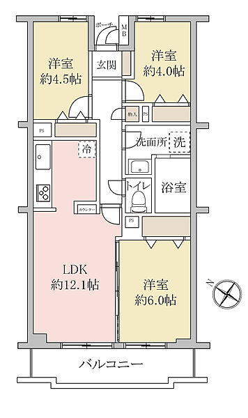 専有面積65.70平米。3階部分・南西向きバルコニーにつき陽当り良好！3LDK！全居室収納スペース付き。