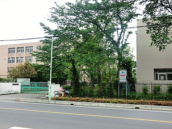 新栄中学校(600ｍ)創立は、昭和49年4月1日。学校ビオトープ（自然観察路）を地域への開放し、また朝のあいさつ運動や巡回等、地域の教育力を生かした取り組みを行っている。