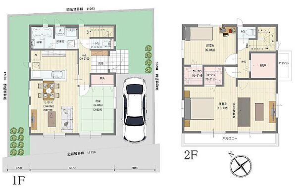 【MOK　HOUSE・参考プラン】・建物プランは一例です。・付帯工事費用約869万円（税込）別途かかります。・完成予想図は図面を基に描き起こしたもので実際とは多少異なります。