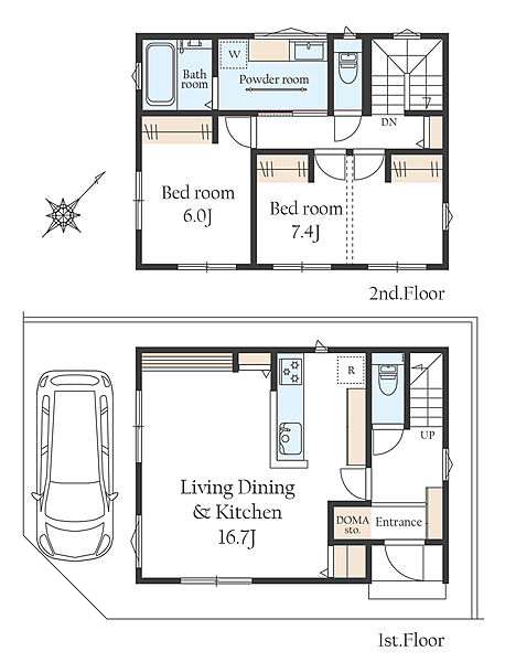建物プラン例建物価格1815万円、建物面積77.69?※建物本体価格の他に付帯工事費がおおむね817万円（税込）かかります。