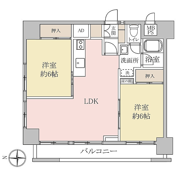 竹の塚マンション(2LDK) 7階の間取り