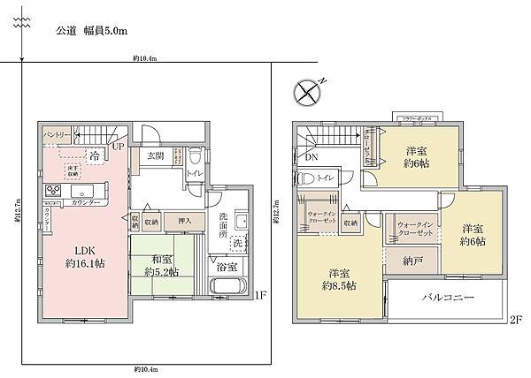 【間取-4SLDK】1階に家族の集まる空間と水まわり、2階にプライベート空間を分けた間取。ウォークインクローゼットやパントリーを備え、衣類や備蓄品をすっきり収めて居室スペースの広さを保てます！