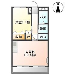 フォレスト壱番館 2階1LDKの間取り