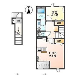 アヴニールブリエ 2階1LDKの間取り