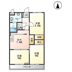プレジデントイワヌマ弐番館 3DKの間取図画像