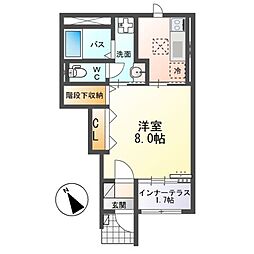 アーバンスカイM 1階1Kの間取り