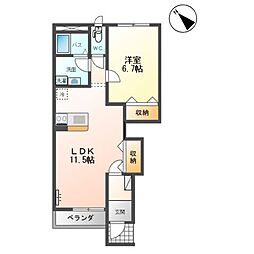 ルミエール2 1LDKの間取図画像