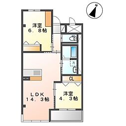 サンライズ西中田 2LDKの間取図画像