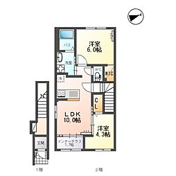 美田園1丁目新築アパート新築工事 2LDKの間取図画像