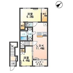 袋原2丁目アパート新築工事 2LDKの間取図画像