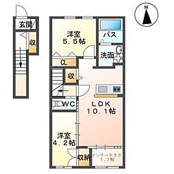 バーブ　ドゥ　シャ 2階2LDKの間取り