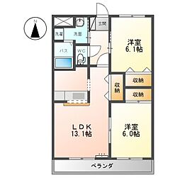 グリーンパークII 2階2LDKの間取り