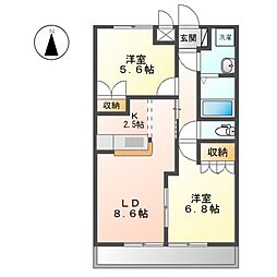メイプルB 2LDKの間取図画像