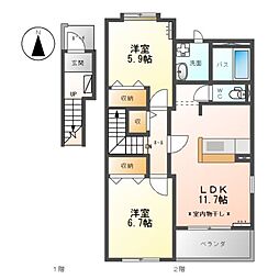 ジェムフォレスト2 2LDKの間取図画像