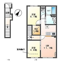 エール ふかや花園 2LDKの間取図画像