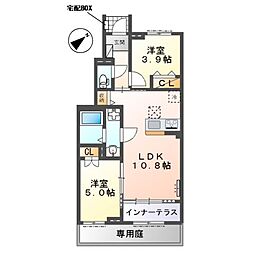 越谷市大字下間久里アパート新築工事(仮) 2LDKの間取図画像