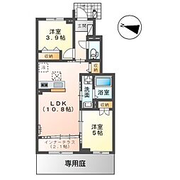 ベルスーズ 1階2LDKの間取り