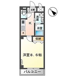 プランドール上中里 1Kの間取図画像