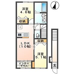 ブルヴァール 2階2LDKの間取り