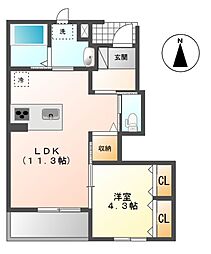 レジデンシア楓 1階1LDKの間取り