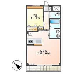 メルヴェールエスト 1LDKの間取図画像