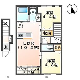 Chateau・Arv(シャトー・アルヴ) 2LDKの間取図画像